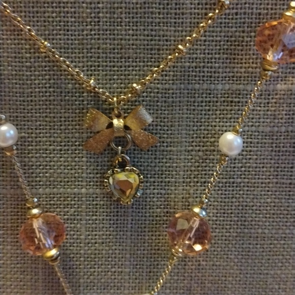 Betsey Johnson Three Tier Heart Necklace Faceted Heart Gorgeous - Picture 5 of 12